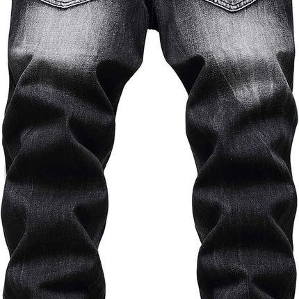 Men'S Ripped Slim Fit Jeans Straight Leg Distressed Patch Denim Pants