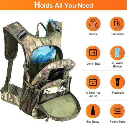 Hydration Pack with 2L Hydration Bladder,Lightweight,Insulation,Water Backpack for Hiking, Running, Climbing, Hunting, Biking