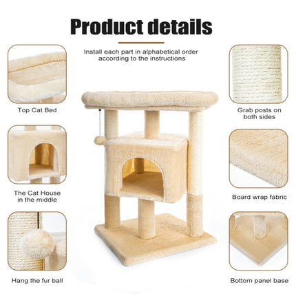 Pefilos 29inch Cat Tree Tower For Indoor Cats Cat Condo With Sisal Scratching Posts, Plush Perch, Cat Bed Furniture, Beige