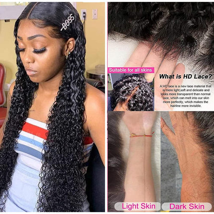 Curly Lace Front Wigs Human Hair 24 Inch Brazilian Deep Curly Human Hair Wigs for Black Women HD Transparent Lace Front Wig Pre Plucked 150% Density with Baby Hair