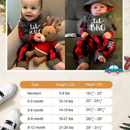 Newborn Baby Boy Clothes Plaid Letter Print Long Sleeve Hoodies + Long Pants 2PCS Fall Winter Outfits Set