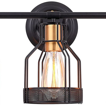 Industrial Bathroom Vanity Light 3 Light Farmhouse Metal Cage Bathroom Wall Light Fixture Black Wall Sconce Lighting Edison Vintage Wall Light Fixture for Bathroom Vanity Mirror Cabinet