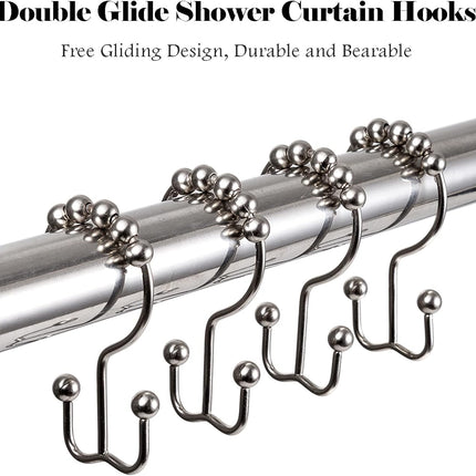 Shower Curtain Hooks Rings, Rust-Resistant Metal Double Glide Shower Hooks for Bathroom, Modern Decorative Design Shower Rods Curtains - Nickel