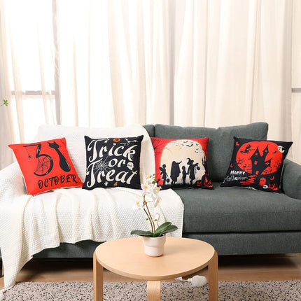 Halooween Throw Cusion Covers October 31 Trick or Treat Decorations Linen Pillow Cover for Bed