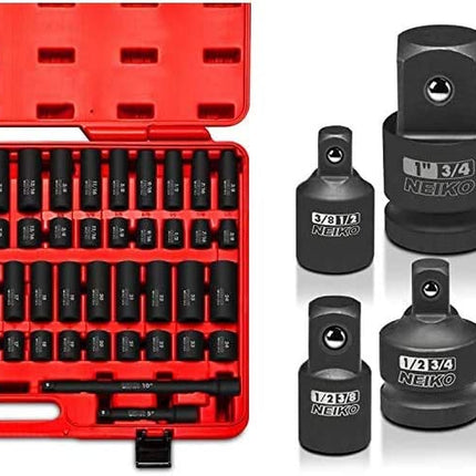 02448A 1/2" Drive Master Impact Socket Set, 65Piece Deep & Shallow Socket Assortment & Metric (10-24 Mm) Sizes & 30223A Impact Adapter and Reducer Set, 8 Piece | Cr-V | SAE