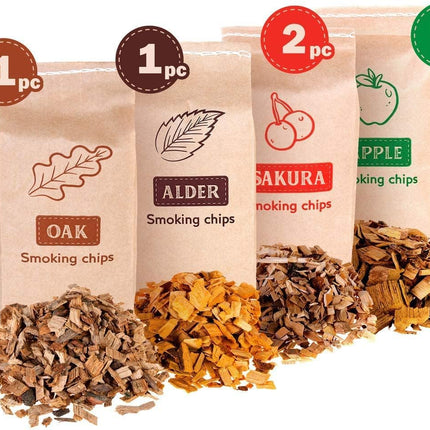 Wood Chips for Smoker, 6 Pcs Variety Pack of 100% Natural Flavored Smoking Wood Chips! Alder Wood Chips, Apple Wood Chips, Cherry Wood Chips, and More! BBQ Smoking Chips for Smoker