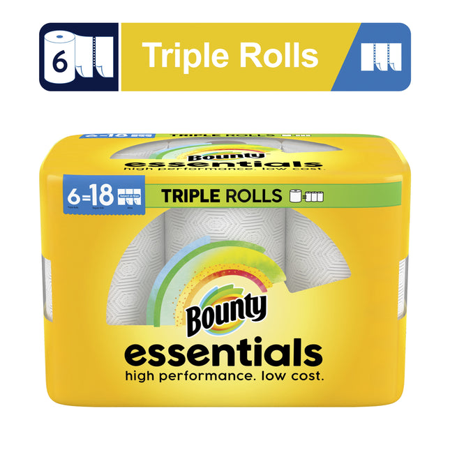 Essentials Select-A-Size Paper Towels, 6 Triple Rolls, White, 162 Sheets per Roll