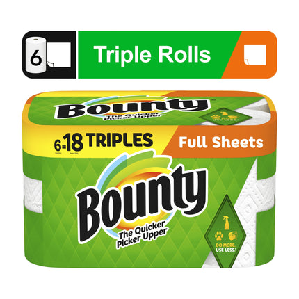 Full Sheet Paper Towels, Triple Rolls, White, 87 Sheets per Roll, 6 Count