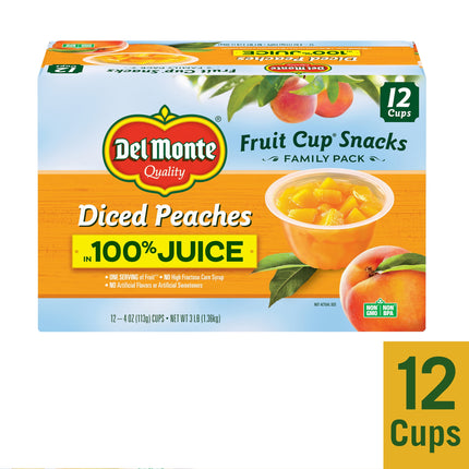 Diced Peaches FRUIT CUP Snacks, 100% Juice, 12 Pack, 4 Oz