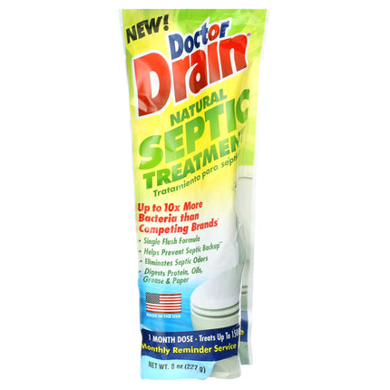 Doctor Drain Natural Septic Tank Treatment, Monthly, Single Flush, 1500 Gallon Concentrate Formula, 1 Pouch, 8Oz