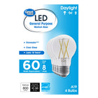 18 Year LED Light Bulbs, A19 60 Watts Eqv, E26, Dim, Daylight, Clear Glass, 4 Pack