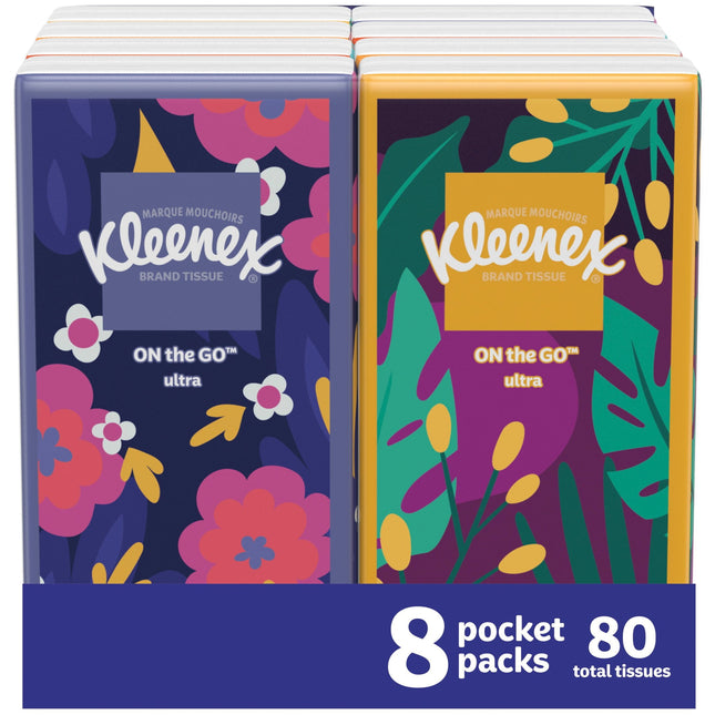 On-The-Go Facial Tissues, 8 On-The-Go Packs, 10 Tissues per Pack, 3-Ply