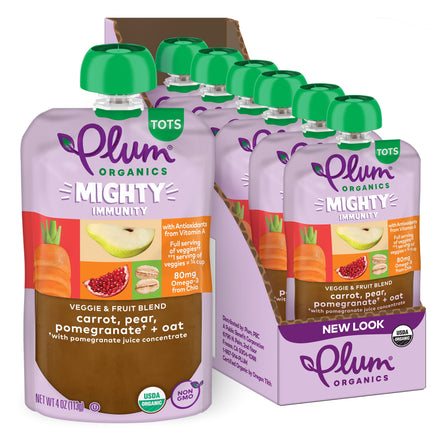 Mighty Immunity Organic Toddler Food, Carrot, Pear, Pomegranate, and Oat, 4 Oz Pouch (6 Pack)