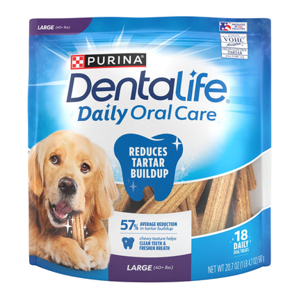 Purina  Daily Oral Care Large Dog Treats Dental Chews with Chicken, 20.7 Oz Pouch (18 Pack)