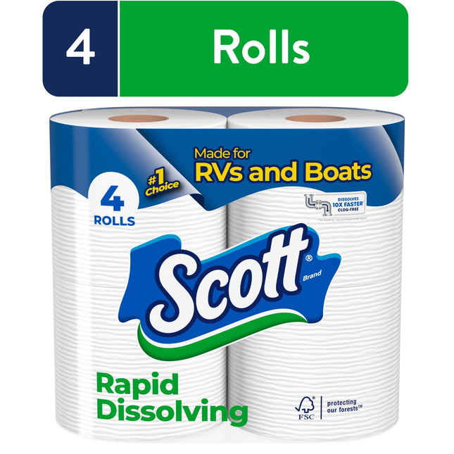 Rapid-Dissolving Toilet Paper for Rvs & Boats, 4 Double Rolls