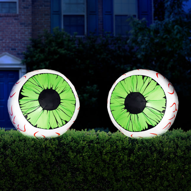 2 Pack Halloween Inflatable Huge Green Eyeballs with Build-In Leds Halloween Blow up Yard Decorations,3 FT Diameter