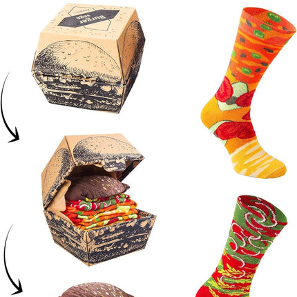 - Men Women Funny Vegan Burger Socks Box - 2 Pairs