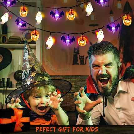 Halloween String Lights Battery Operated 20 Feet 30 LED 3D Pumpkin Bat Ghost Lights with Timer - 8 Light Modes Halloween Decorations Lights Indoor Outdoor Cute Halloween Party Decor (Upgrade)