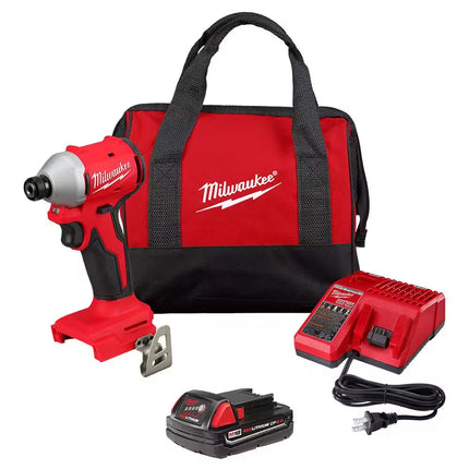 M18 18-Volt Lithium-Ion Compact Brushless Cordless 1/4 In. Impact Driver Kit with One 2.0 Ah Battery, Charger & Tool Bag