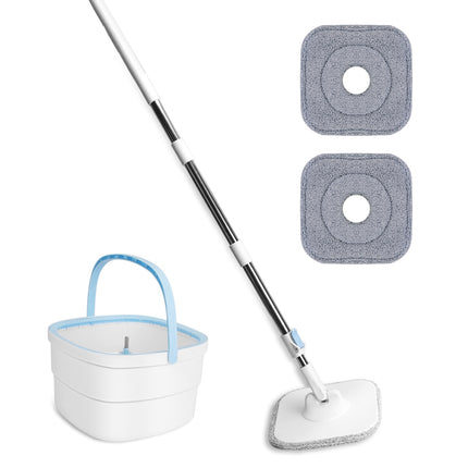 Spin Mop And Bucket With Wringer Set Flat Floor Mop With Clean And Dirty Water Separate System 2 Replaceable Reusable Washable Microfiber Mop Pads