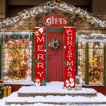 Merry Christmas Porch Sign, Xmas Banners for Indoor Outdoor Front Door Living Room Kitchen Wall Party(Red Xmas Decor Banner)