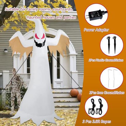 8Ft Halloween Inflatables Ghost Decorations with Blow up Halloween Flame Effect Indoor Outdoor Garden Halloween Decoration