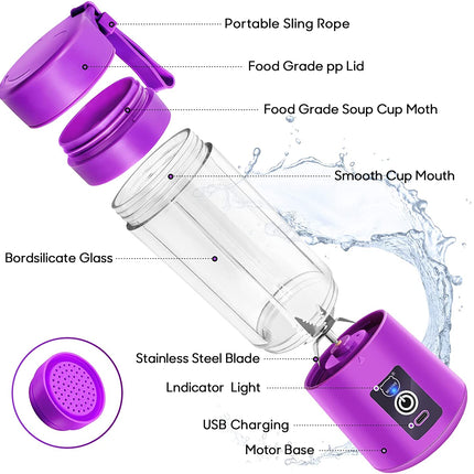 Portable Blender,  Personal Mini Juice Blender, USB Rchargeable Juicer Cup with Six Blades in 3D, Smoothie Blender Home/Office/Outdoors, Dark Purple