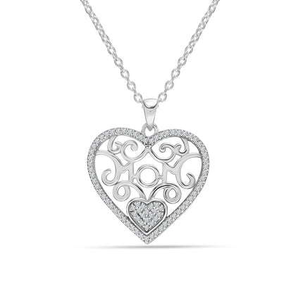 925 Sterling Silver Light-Weight CZ Filigree Heart Pendant Necklace Jewelry Gifts for Women and Teen Girls 18" Inch