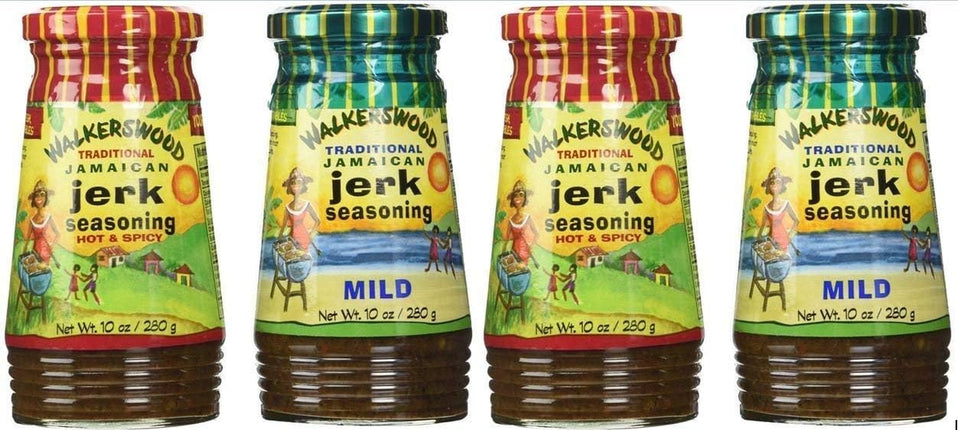 Variety Jerk Seasoning Four Pack - 2 Bottles Each of Hot & Mild, 10 Ounce (Pack of 4)