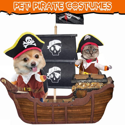 Funny Cat Pirate Costumes - Caribbean Style Pet Dressing up Cosplay Party Costume with Hat Small to Medium Dogs Cats Kitty Cute Fashion Prop Apparel for Halloween Christmas Party Accessories (S)