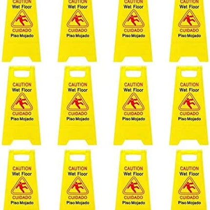 12 Packs Caution Wet Floor Sign | 2-Sided Bilingual Sign | Cuadado Piso Mojado| Avoid Fall & Slip Accident