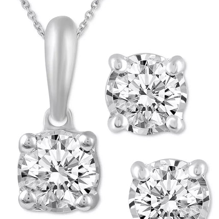 2-Pc. Set Diamond Solitaire Pendant Necklace & Matching Stud Earrings (5/8 Ct. T.W.) in 14K Gold