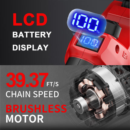 21V Powerful Brushless Chainsaw Ultimate Cordless Power Chain Saw For Wood Cutting, Tree Trimming More Battery Charger Included