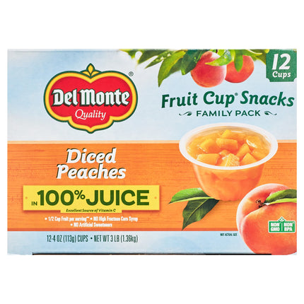 Diced Peaches FRUIT CUP Snacks, 100% Juice, 12 Pack, 4 Oz