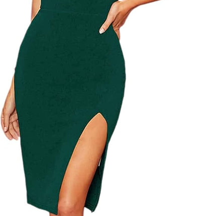 Women'S Sexy Split Thigh Tank Dress Bodycon Party Summer Dresses Dark Green L