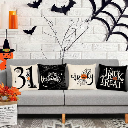 Halloween Pillow Covers 18X18 Set of 4 Trick or Treat Decorative Throw Pillows Cover Black Spider Webs Pillow Cases Home Outdoor Sofa Couch Cushion Covers for Halloween Decor (18 by 18)