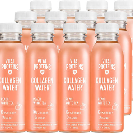 Collagen Water™, 10G of Collagen per Bottle & Made with Real Fruit Juice, Dairy & Gluten Free - Peach Tea, 12 Pack