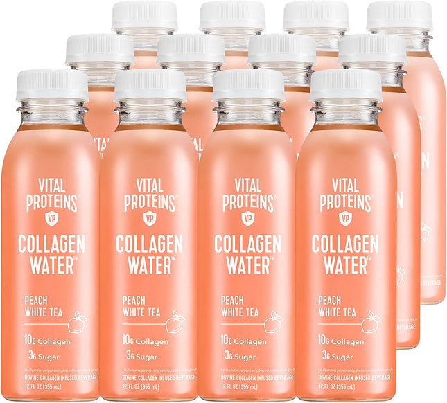 Collagen Water™, 10G of Collagen per Bottle & Made with Real Fruit Juice, Dairy & Gluten Free - Peach Tea, 12 Pack