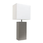 21 In. Modern Gray Leather Table Lamp with White Fabric Shade