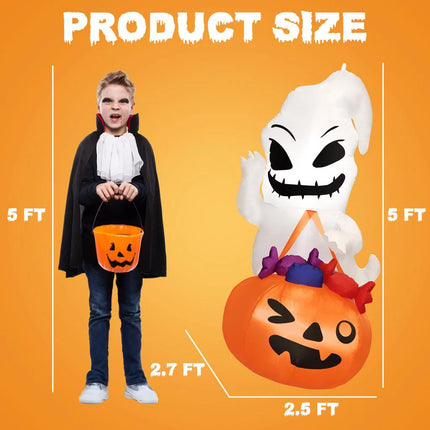 5 Ft Halloween Inflatable Decor,Ghost Holding Trick or Treat Bag,Scary Halloween Inflatable Decorations,Halloween Inflatable Outdoor,Yard Decorations,Halloween Party Decor