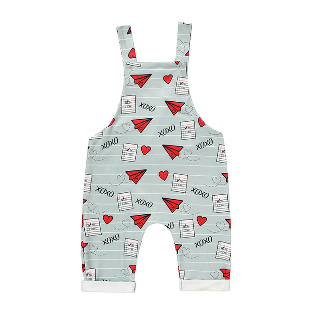 Baby Boy Girl's Casual Heart Pattern Jumpsuit, Paper Airplane Heart Xoxo Trendy Overalls, Valentine's Day Coming Home Outfit