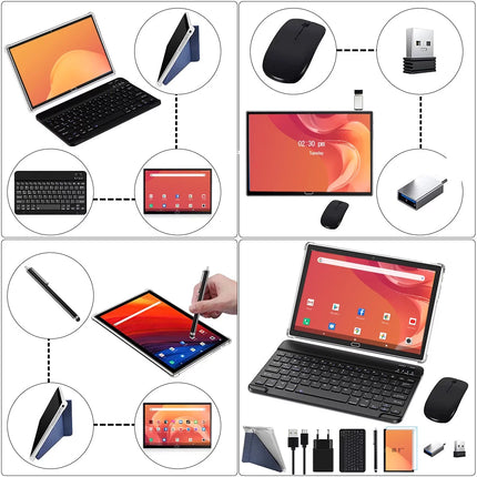 2024 Newest Android 11 Tablet 10.1 Inch, Octa-Core Dual 4G Cellular Tablet 64GB, Wifi, 4G RAM, with Case Mouse Keyboard