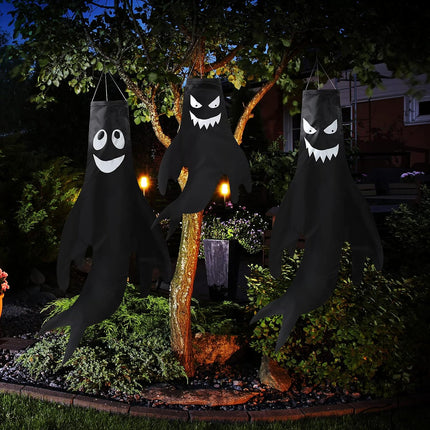 4 Pieces 43 Inch 18 Inch Halloween Ghost Decorations Halloween Ghost Windsocks Halloween Decorations for Home Halloween Decor Halloween Decorations outside for Party Supplies (Black Background)