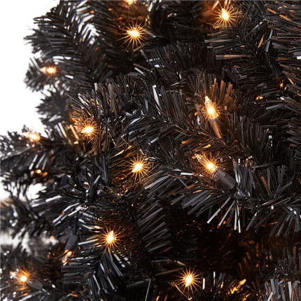 Clear Prelit Incandescent Black Hinged Spruce Artificial Christmas Tree, 7.5'