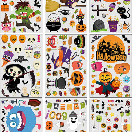 200PCS Halloween Window Clings Cute Halloween Window Clings Cute Pumpkin Witch Ghost Halloween Window Stickers Halloween Decorations Party Supplies（9 Sheets）