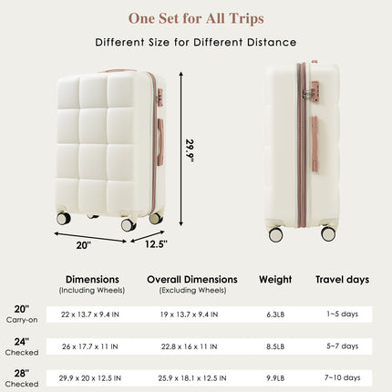 4-piece Suitcase Set With USB Port, Expandable ABS Durable Suitcase With Travel Bag, Cup Holder, With Spinner Wheels, Beige