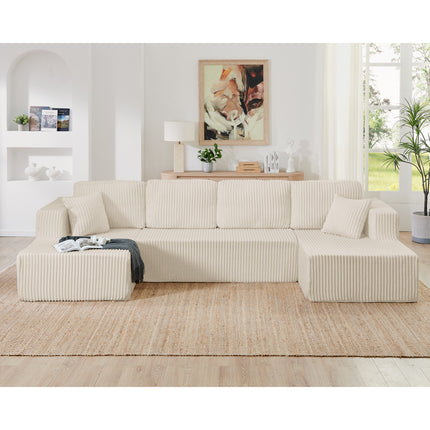 U Shape Modular Sectional Sofa, Compressed Sectional Sofa Modern Minimalist Style Corduroy Couch, Sleeper Sofa For Living Room, Bedroom, Comfy Compressed Sofa -Beige