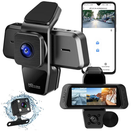1080P FUD 3 Channel WiFi Dash Cam 170° Wide Angle Triple Car Camera With IR Night G-Sensor Motion Detection Loop Recording App Control Support 128G Max