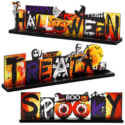 3Pcs Halloween Wooden Table Centerpieces Signs, Halloween Decorations Indoor Table Decor for Halloween Party Supplies, Orange