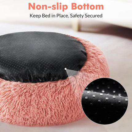 Cat Beds for Indoor Cats, 20 Inches Cat Bed Machine Washable, Fluffy round Pet Bed Non-Slip, Calming Soft Plush Donut Cuddler Cushion Self Warming for Small Dogs Kittens, Light Pink